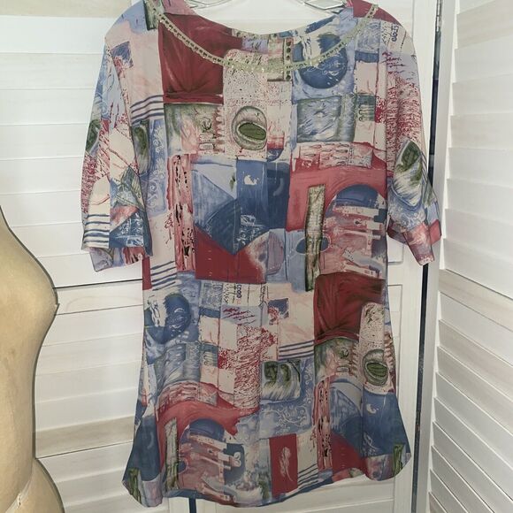 Vintage 60s Handmade Pink Pattern Mod GoGo Mini Dress Medium - Picture 1 of 7